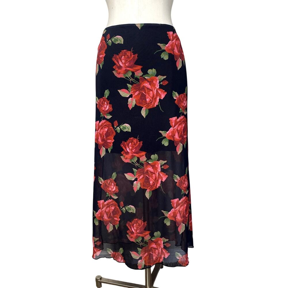 Moda Rose Semi Sheer Layered Romantic A-Line Whimsigoth Grunge Midi Skirt 3XL